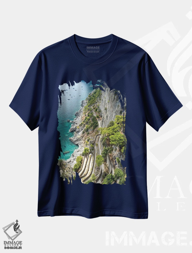 تیشرت سرمه ای طرح دار Capri Island, Italy,مسیر تاریخی پیاده روی ویا کروپ، جزیره کاپری، ایتالیا اثر یان بکه