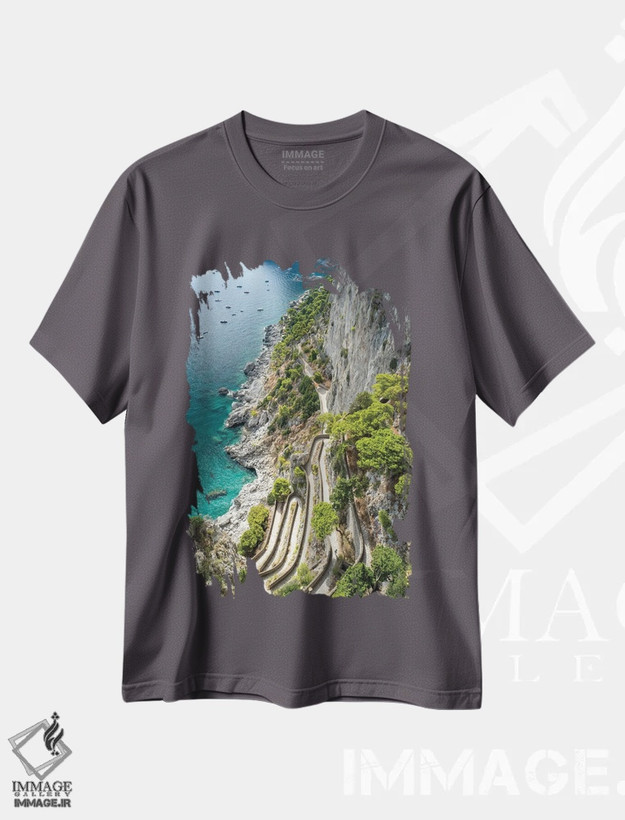 تیشرت طوسی طرح دار Capri Island, Italy,مسیر تاریخی پیاده روی ویا کروپ، جزیره کاپری، ایتالیا اثر یان بکه