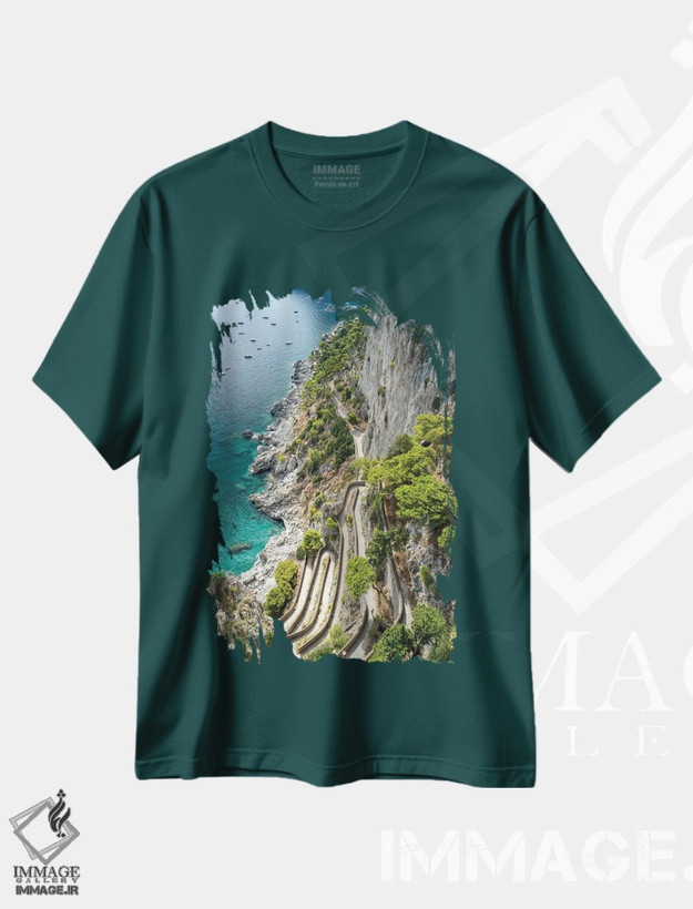 تیشرت سبز طرح دار Capri Island, Italy,مسیر تاریخی پیاده روی ویا کروپ، جزیره کاپری، ایتالیا اثر یان بکه