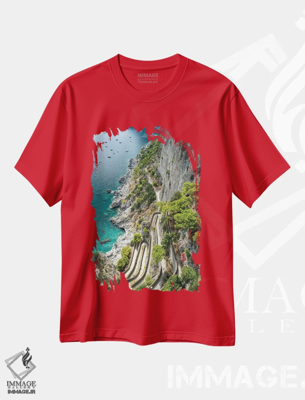 تیشرت قرمز طرح دار Capri Island, Italy,مسیر تاریخی پیاده روی ویا کروپ، جزیره کاپری، ایتالیا اثر یان بکه