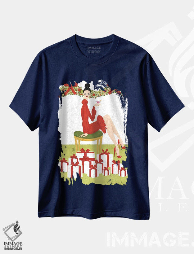 تیشرت سرمه ای طرح دار هدایای کریسمس اثر لا فَم ژوژو