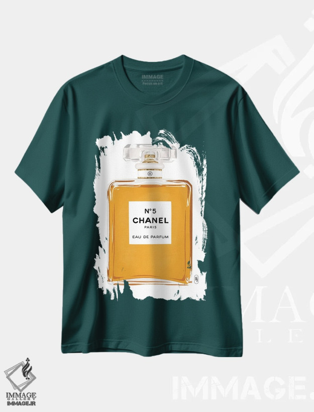 تیشرت سبز طرح دار عطر شنل شماره پنج اثر لا فَم ژوژو
