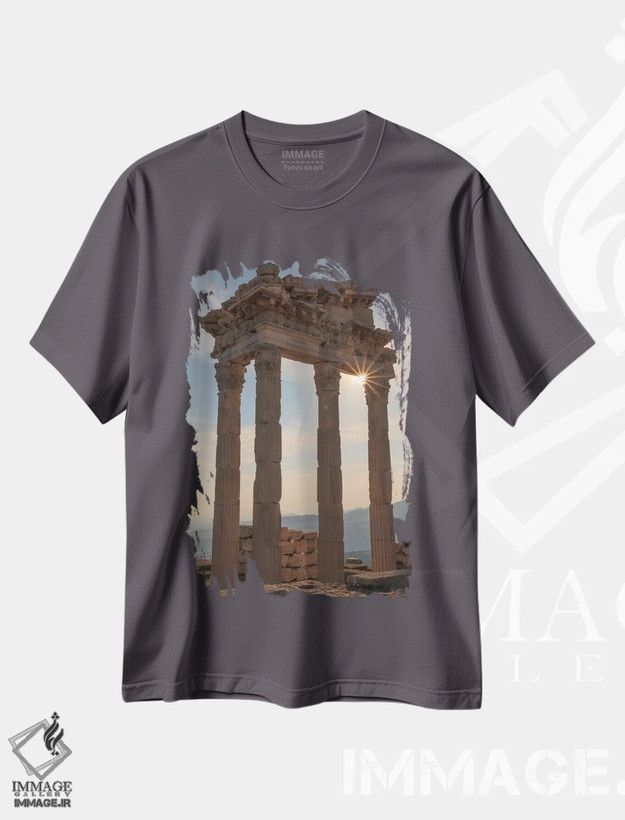 تیشرت طوسی طرح دار ترکیه، ازمیر، برگاما، پرگامون، آکروپولیس، معبد تراژان II اثر امیلی ویلسون