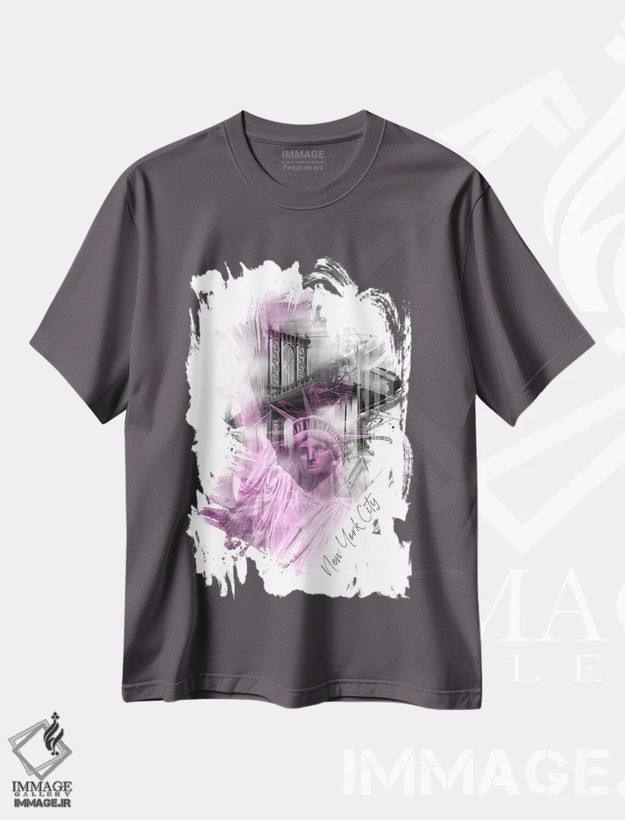 تیشرت طوسی طرح شهری ,هنر نیویورک: پل منهتن و مجسمه آزادی اثر ملانی ویولا