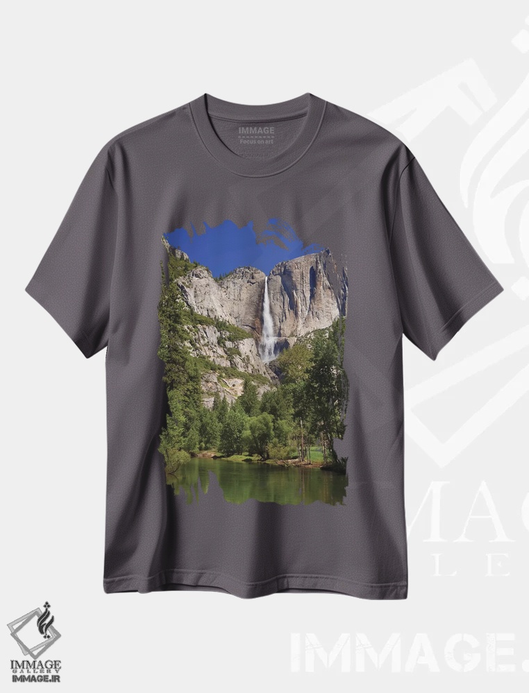 تیشرت طوسی طرح دار California, Yosemite National Park. Yosemite Falls And Merced River Landscape.,آبشار یوسمیتی و منظره رودخانه مرسد اثر جینز گالری