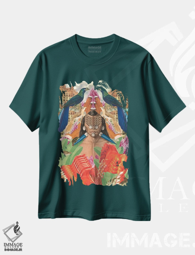 تیشرت سبز طرح هنری ,"ریشه ها " اثر مارسل لیسبوا