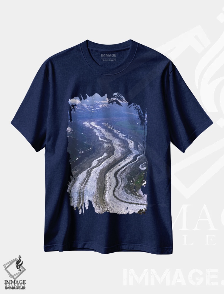 تیشرت سرمه ای طرح دار Tokositna Glacier, Denali National Park & Preserve, Alaska, USA,نمای هوایی یخچال توکوسیتنا، پارک ملی و منطقه حفاظت شده دنالی، آلاسکا، آمریکا اثر هیو رز