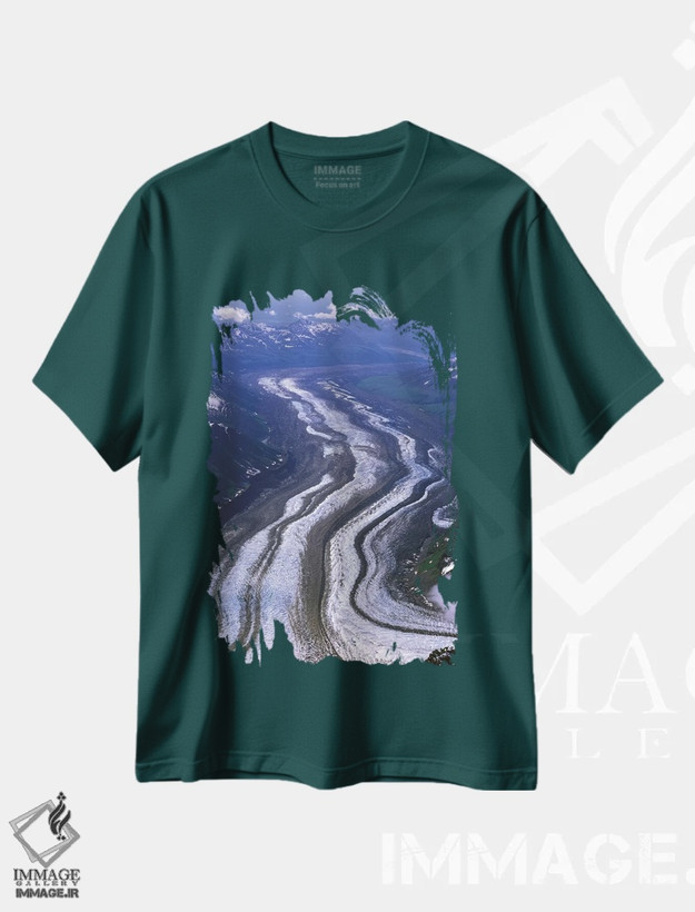 تیشرت سبز طرح دار Tokositna Glacier, Denali National Park & Preserve, Alaska, USA,نمای هوایی یخچال توکوسیتنا، پارک ملی و منطقه حفاظت شده دنالی، آلاسکا، آمریکا اثر هیو رز