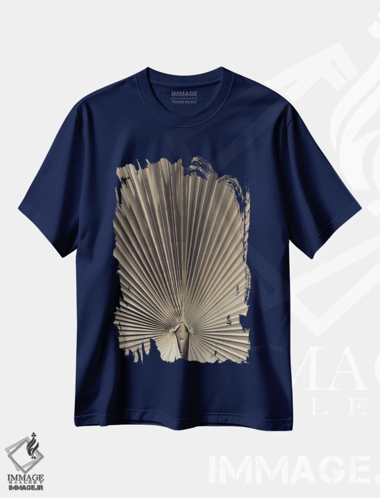 تیشرت سرمه ای طرح دار برگ نخل شماره اثر استودیو ۱ایکس
