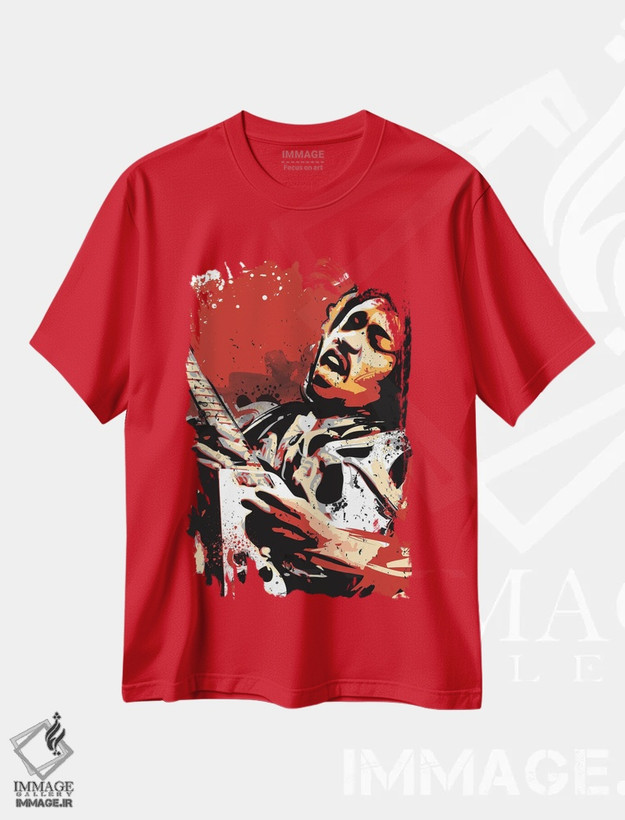 تیشرت قرمز طرح دار پاپ آرت جیمی هندریکس اثر توست دیزاین