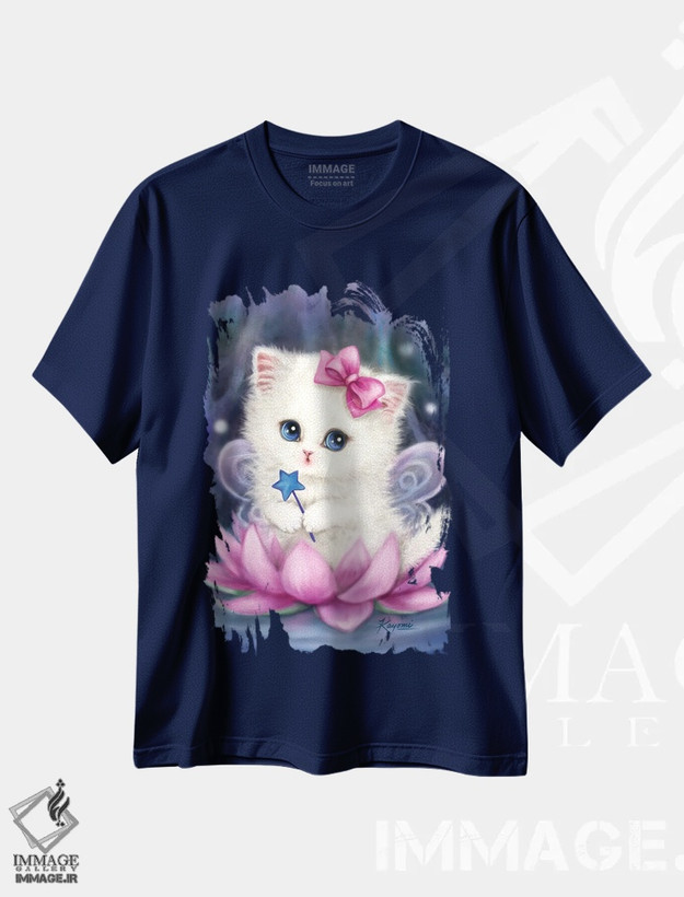 تیشرت سرمه ای طرح دار پری نیلوفر آبی اثر کایومی هارای