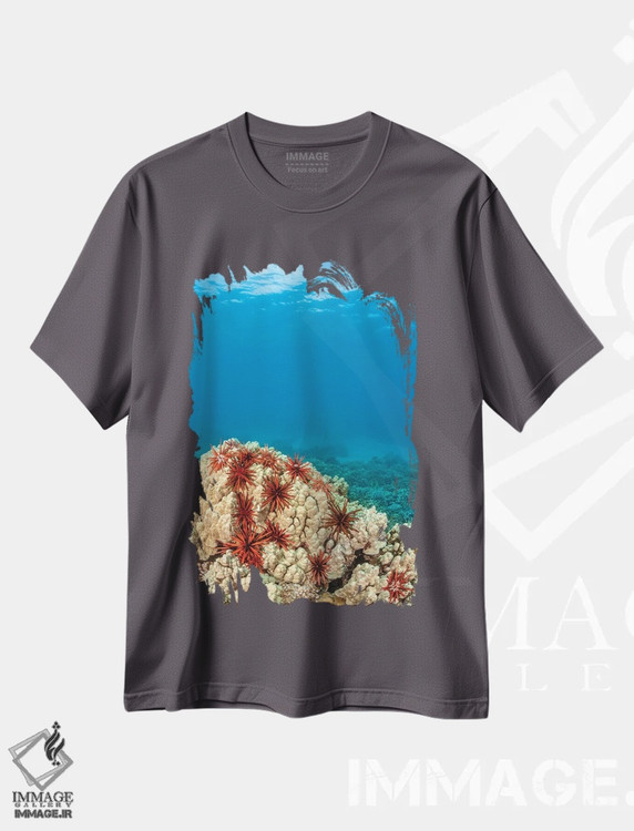 تیشرت طوسی طرح دار abundantly clustered on a Hawaiian coral head,خارپوستان مدادی، جمع شده به فراوانی روی صخرهٔ مرجانی هاوایی اثر دیوید فلیتهام
