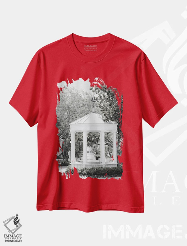تیشرت قرمز طرح دار آلاچیق ساحلی فلوریدا اثر آن هادک