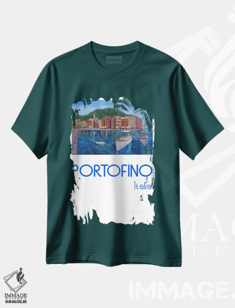 تیشرت سبز طرح رترو ,پوستر رترو پورتوفینو، مروارید مدیترانه در ریویرا ایتالیا اثر مارکوس و مارتینا بلیشنر