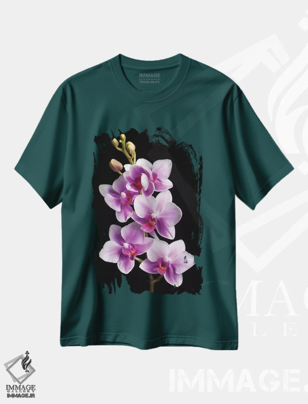 تیشرت سبز طرح دار California, Los Osos of orchids.,آمریکا، کالیفرنیا، لس اوسوس از گل های ارکیده اثر جینز گالری