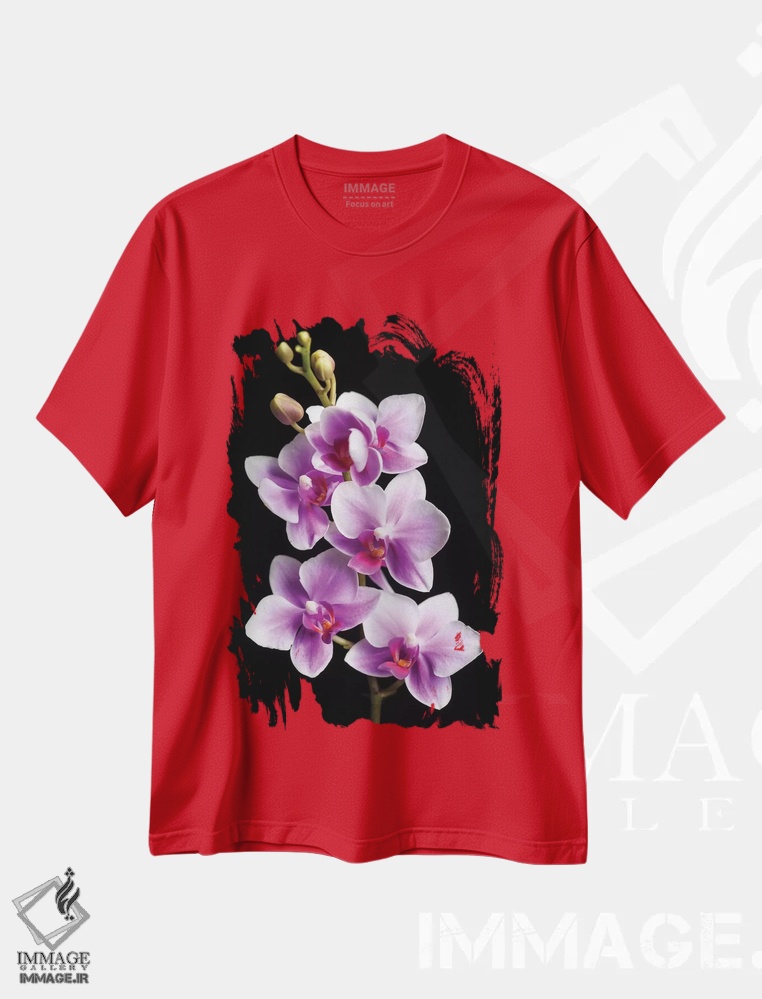 تیشرت قرمز طرح دار California, Los Osos of orchids.,آمریکا، کالیفرنیا، لس اوسوس از گل های ارکیده اثر جینز گالری