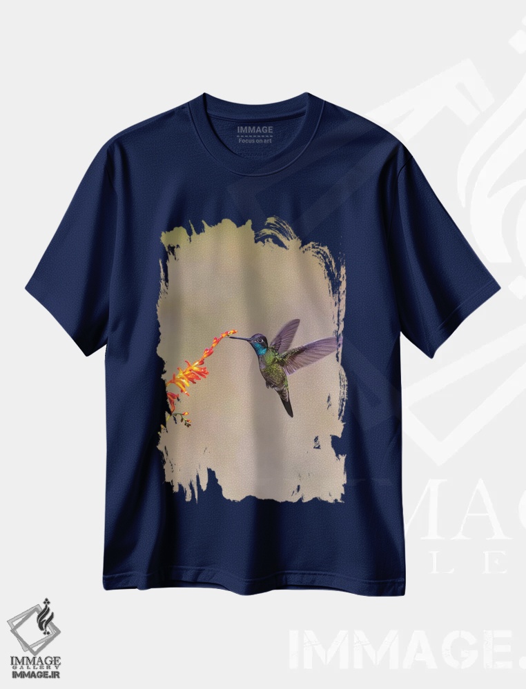 تیشرت سرمه ای طرح دار Costa Rica. Male talamanca hummingbird feeding.,آمریکای مرکزی، کاستاریکا. مرغ مگس خوار تلامانکا نر در حال تغذیه اثر جینز گالری