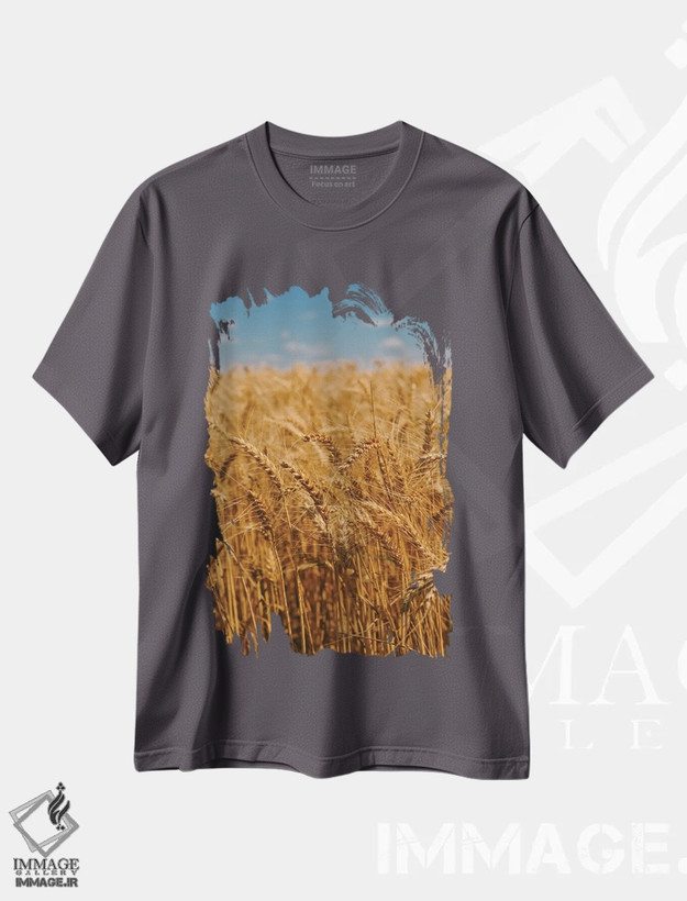 تیشرت طوسی طرح دار مزارع گندم تابستانی اثر بثانی یانگ