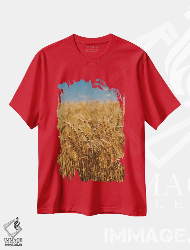 تیشرت قرمز طرح دار مزارع گندم تابستانی اثر بثانی یانگ
