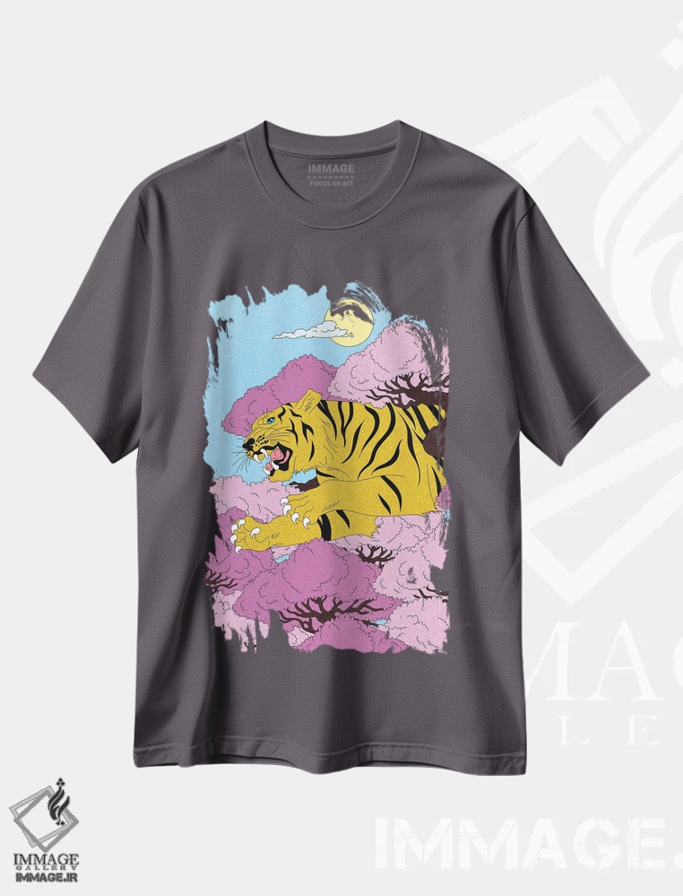 تیشرت طوسی طرح دار Tiger,ببر، ببر اثر کازمو