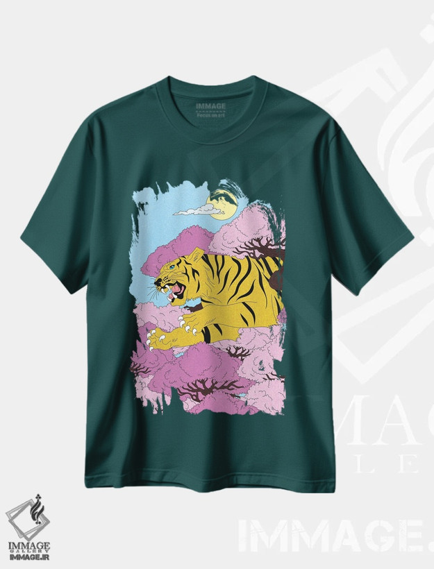 تیشرت سبز طرح دار Tiger,ببر، ببر اثر کازمو