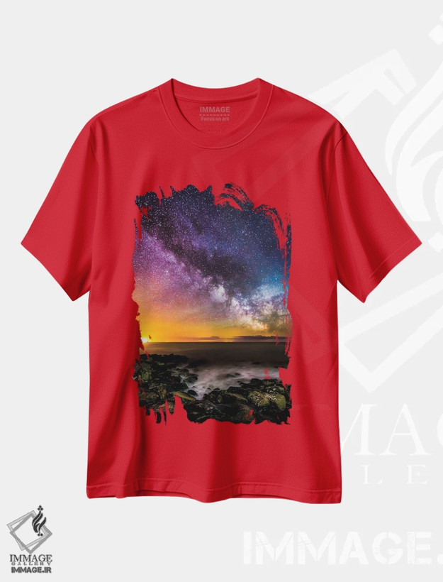 تیشرت قرمز طرح دار رنگ های راه شیری اثر چاد پاول