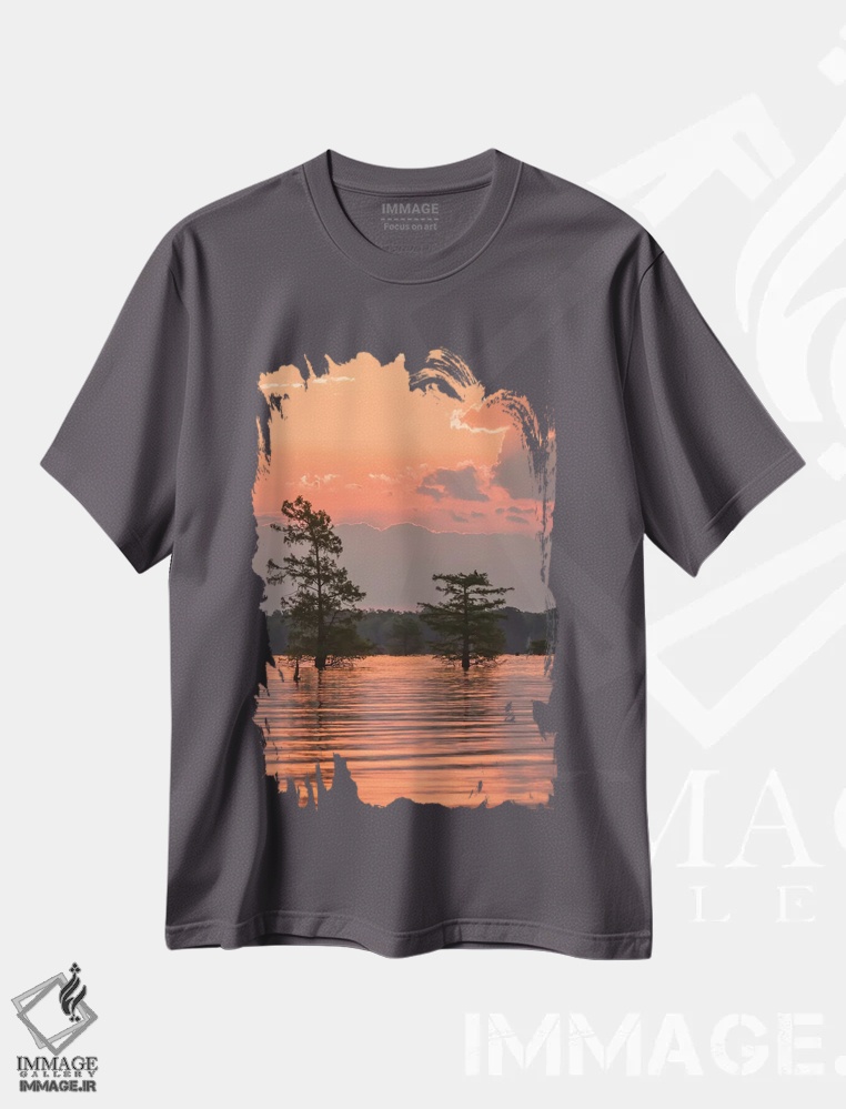 تیشرت طوسی طرح دار Louisiana, Atchafalaya National Wildlife Refuge. Sunrise on swamp.,آمریکا، لوئیزیانا، پناهگاه ملی حیات وحش آچافالایا. طلوع خورشید بر تالاب اثر جینز گالری