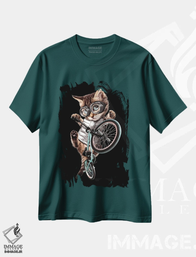 تیشرت سبز طرح دار گربه BMX سوار اثر آدام لاولس