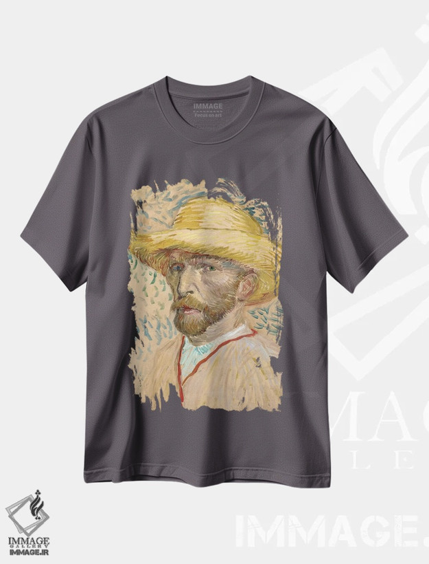 تیشرت طوسی طرح دار Summer 1887,خودنگاره با کلاه حصیری، تابستان ۱۸۸۷ اثر ونسان ون گوگ