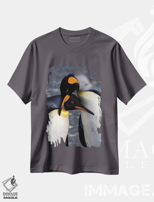 تیشرت طوسی طرح دار South Georgia Island. St. Andrew's Bay, pair of King Penguins,جنوبگان، جزیره ساوت جورجیا، خلیج سنت اندرو، دو پنگوئن شاهی اثر هولیس لونی