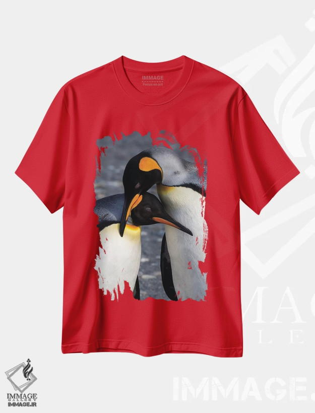 تیشرت قرمز طرح دار South Georgia Island. St. Andrew's Bay, pair of King Penguins,جنوبگان، جزیره ساوت جورجیا، خلیج سنت اندرو، دو پنگوئن شاهی اثر هولیس لونی