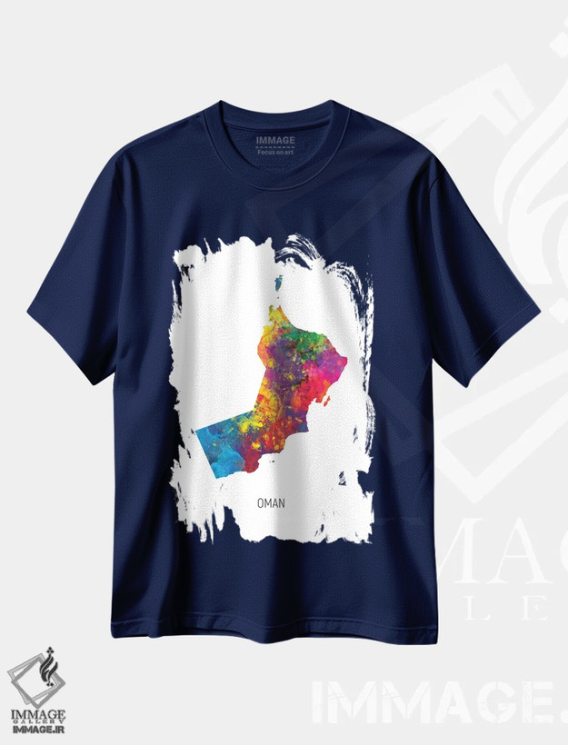 تیشرت سرمه ای طرح هنری ,نقشه عمان اثر مایکل تامپست