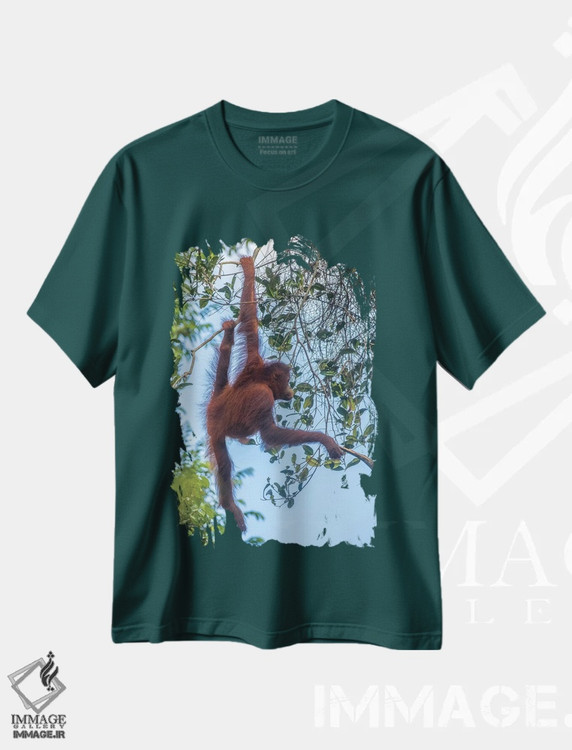 تیشرت سبز طرح دار Borneo, Kalimantan. Female orangutan at Tanjung Puting National Park II,اندونزی، بورنئو، کالیمانتان. اورانگوتان ماده در پارک ملی تانجونگ پوتینگ II اثر جینز گالری