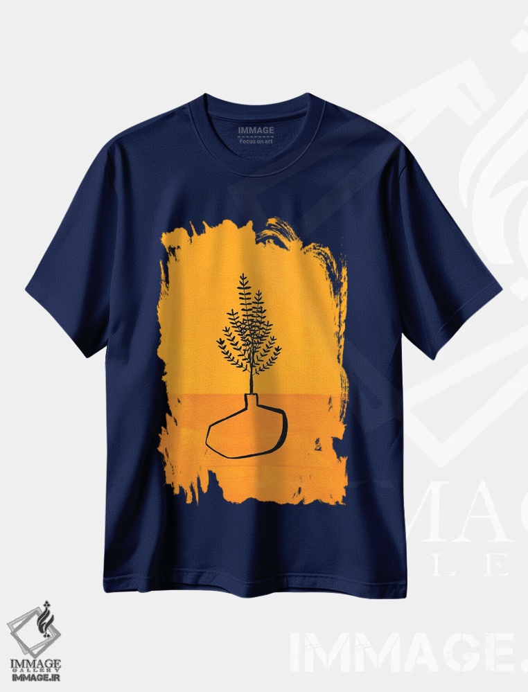 تیشرت سرمه ای طرح دار گلدان زرد عتیقه اثر ان شیپ