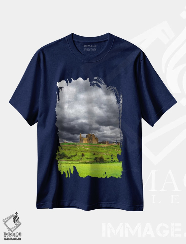 تیشرت سرمه ای طرح دار Cashel, County Tipperary, Munster Province, Republic Of Ireland,صخرهٔ کشل، کشل، شهرستان تیپراری، استان مانستر، جمهوری ایرلند اثر دنیس فلهرتی