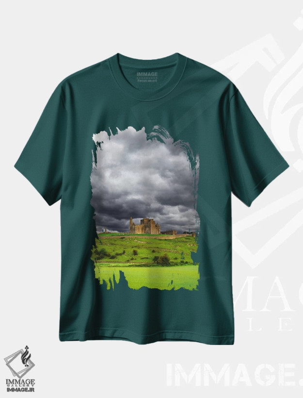 تیشرت سبز طرح دار Cashel, County Tipperary, Munster Province, Republic Of Ireland,صخرهٔ کشل، کشل، شهرستان تیپراری، استان مانستر، جمهوری ایرلند اثر دنیس فلهرتی