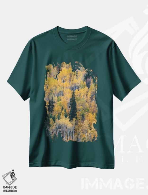 تیشرت سبز طرح دار British Columbia. Autumn aspen and pines, Wells-Gray Provincial Park.,کانادا، بریتیش کلمبیا. درختان تبریزی و کاج پاییزی، پارک استانی ولز گری اثر جودیت زیمرمن