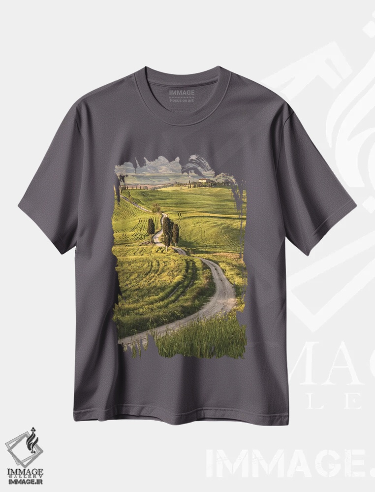 تیشرت طوسی طرح دار Italy, Tuscany, Val D'Orcia,اروپا، ایتالیا، توسکانی، واله دورچیا اثر جان فورد