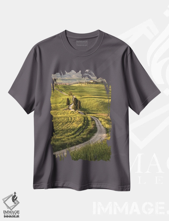 تیشرت طوسی طرح دار Italy, Tuscany, Val D'Orcia,اروپا، ایتالیا، توسکانی، واله دورچیا اثر جان فورد