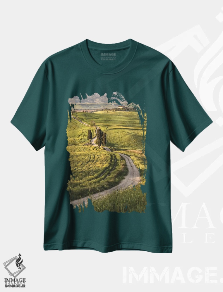 تیشرت سبز طرح دار Italy, Tuscany, Val D'Orcia,اروپا، ایتالیا، توسکانی، واله دورچیا اثر جان فورد