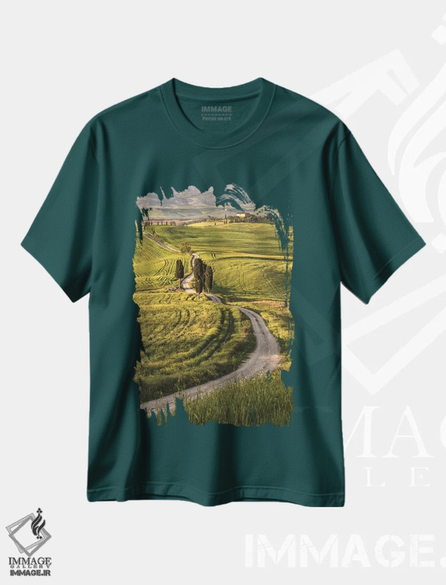 تیشرت سبز طرح دار Italy, Tuscany, Val D'Orcia,اروپا، ایتالیا، توسکانی، واله دورچیا اثر جان فورد