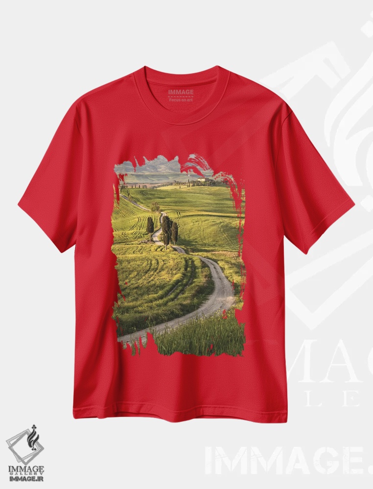 تیشرت قرمز طرح دار Italy, Tuscany, Val D'Orcia,اروپا، ایتالیا، توسکانی، واله دورچیا اثر جان فورد