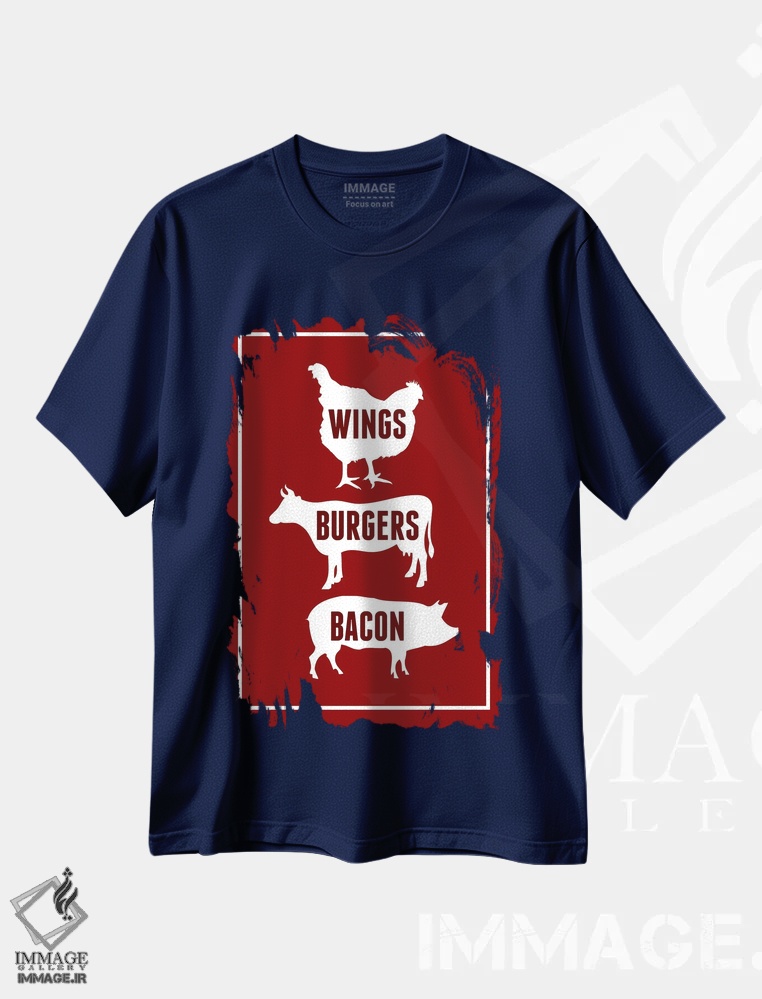 تیشرت سرمه ای طرح دار بال مرغ، برگر و بیکن اثر پرینت های بنتون پارک