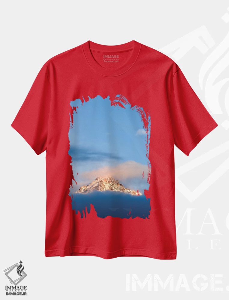 تیشرت قرمز طرح دار Idaho, Sawtooth Range. Sunlit mountain and clouds.,آمریکا، آیداهو، رشته کوه ساوتوث. کوه و ابرها در نور آفتاب اثر جینز گالری