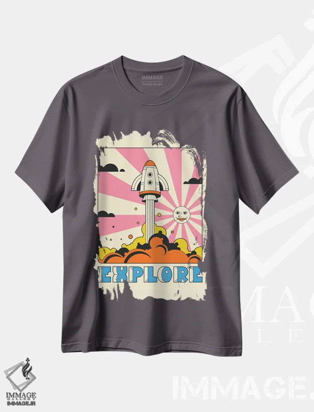 تیشرت طوسی طرح دار کاوش II اثر جازبری بلو