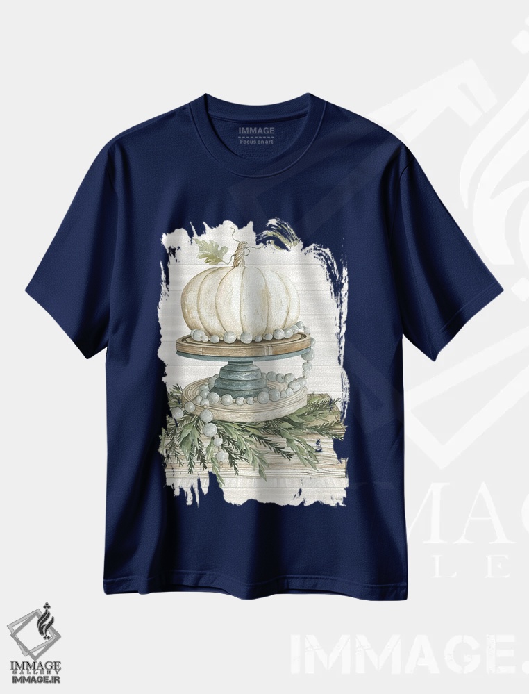 تیشرت سرمه ای طرح دار کدو سفید روی نمایش اثر سیندی جیکوبز