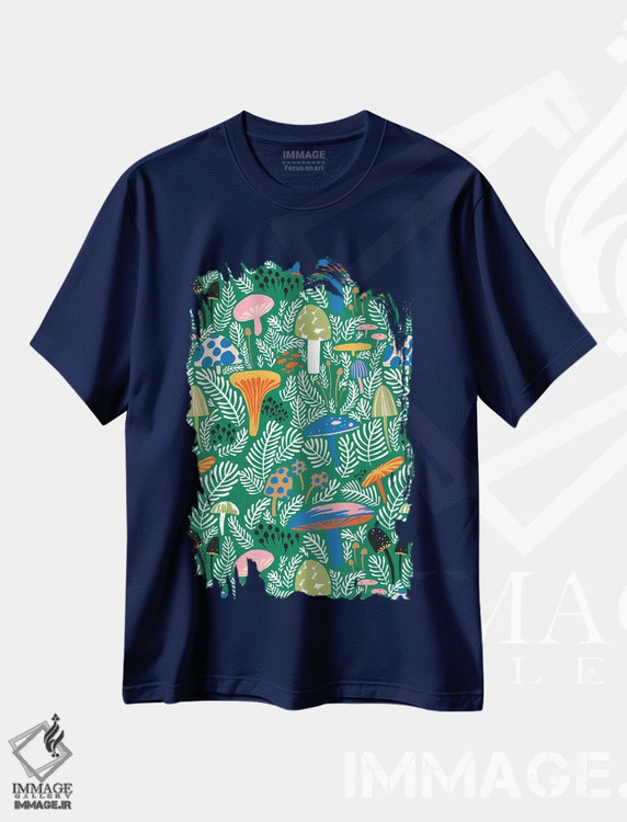 تیشرت سرمه ای طرح دار مزرعه قارچ روشن اثر هانا بایزنگ
