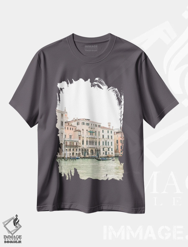 تیشرت طوسی طرح دار Venice, Italy,ساختمان های کنار کانال شماره ونیز، ایتالیا اثر لاولی لیتل هوم کو