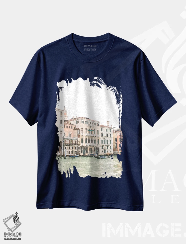تیشرت سرمه ای طرح دار Venice, Italy,ساختمان های کنار کانال شماره ونیز، ایتالیا اثر لاولی لیتل هوم کو