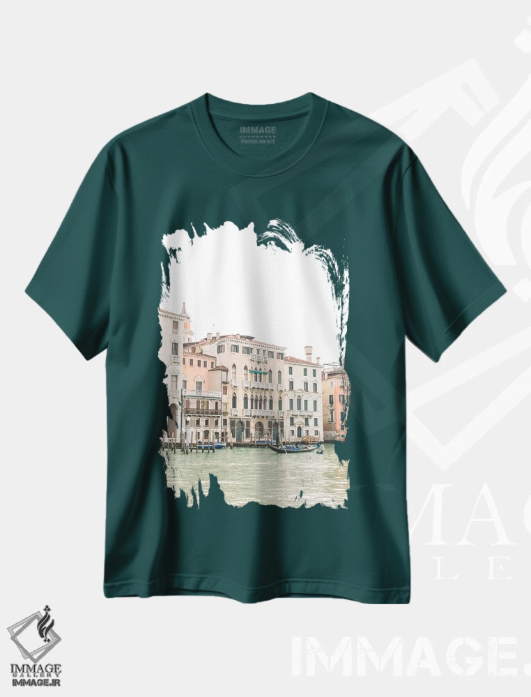 تیشرت سبز طرح دار Venice, Italy,ساختمان های کنار کانال شماره ونیز، ایتالیا اثر لاولی لیتل هوم کو